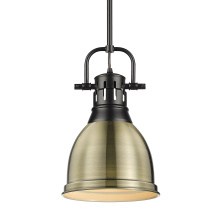 Golden 3604-S BLK-AB - Yep by Golden Lighting Duncan 1-light 9in Rod Hung Pendant in Matte Black and Aged Brass shade